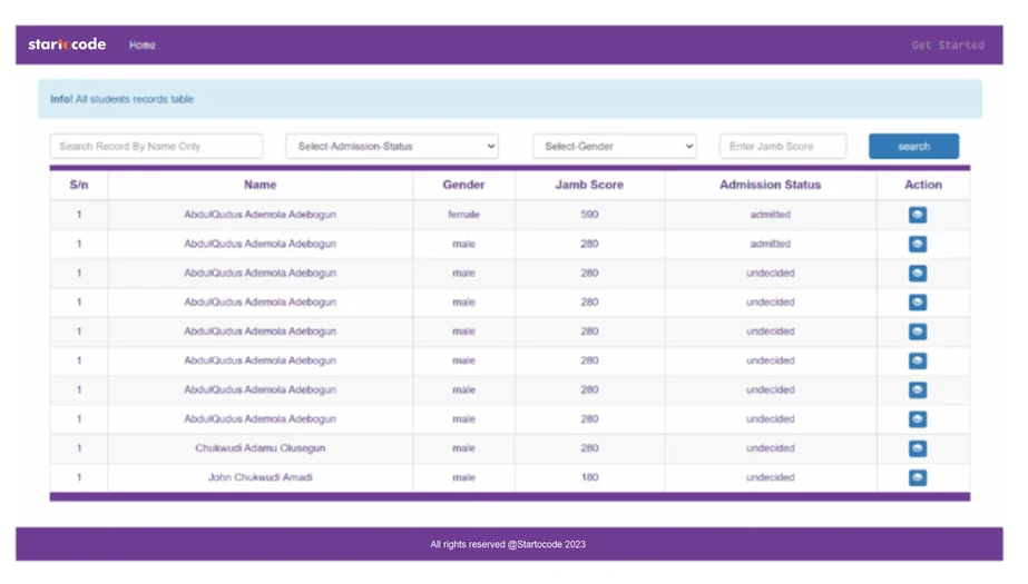 Student Management Portal project screenshot